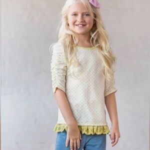 Matilda Jane Girls Size 8 Lime Rehearsal Time Make Believe Dot Tunic